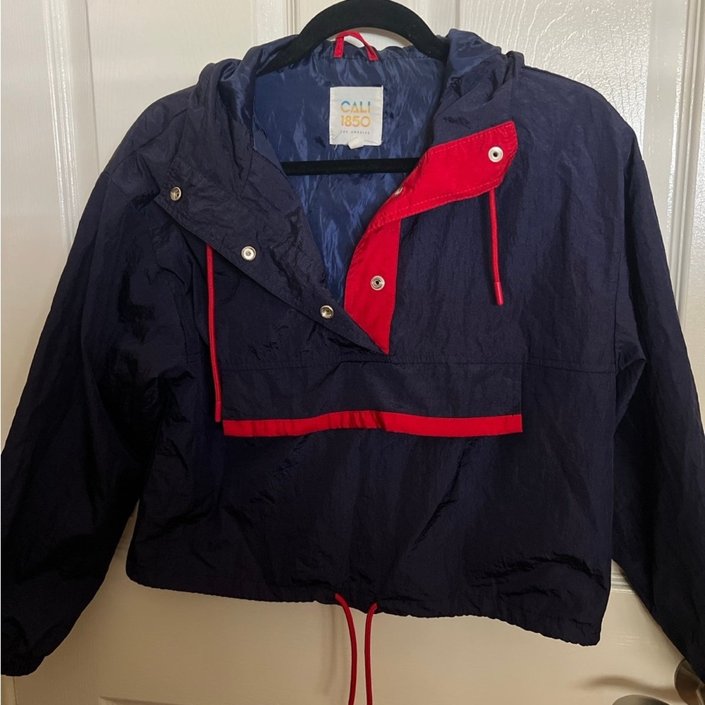 Navy and Red Hooded Windbreaker